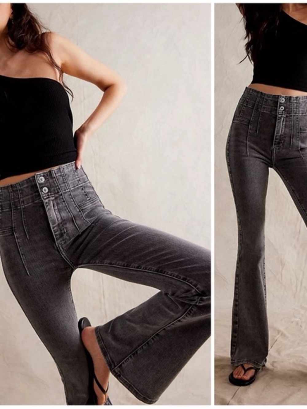 Free People Washed Grey High-Rise Jeans